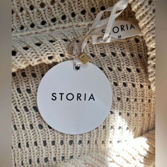 Storia Beige Crochet Cardigan with Floral Trim NWT - Picture 5 of 8